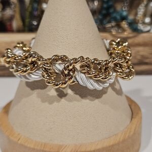 Ann Taylor Gold and White Twist Rope Chain Bracelet Nautical Sea Women's Jewelry